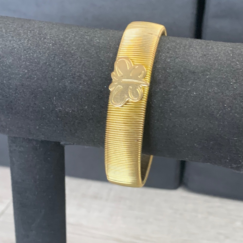 Vintage Gold Tone Butterfly Gas Pipe Stretch Bangle Bracelet 4865